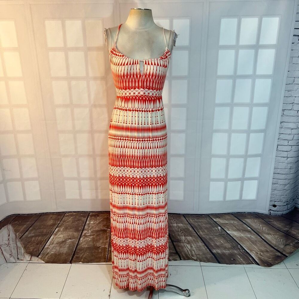 Anthropologie Deletta Coral & White Keyhole Shapeshifter Jersey Maxi Dress XS